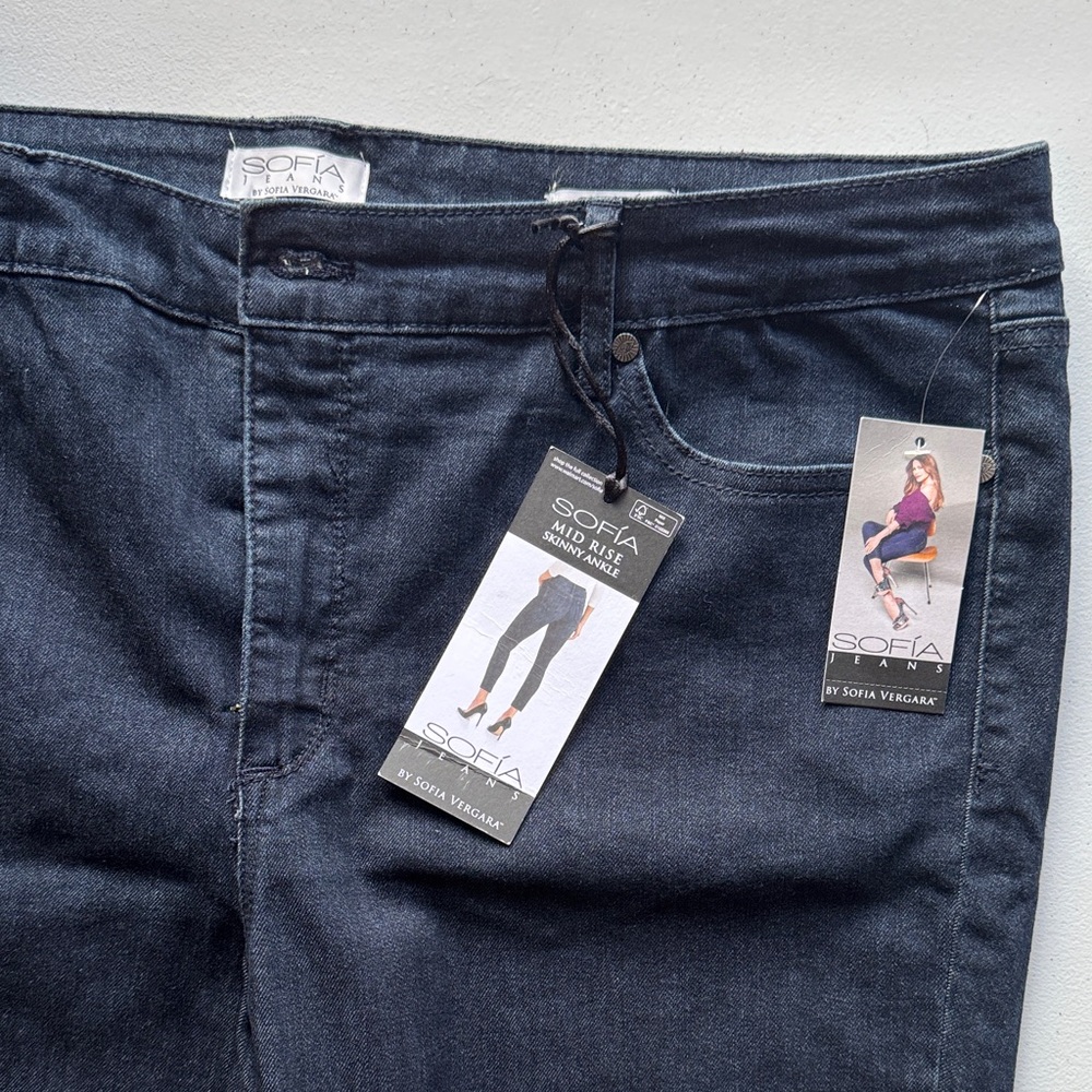 Sofia by Sofia Vergara Mid Rise Skinny Ankle Dark Blue Jeans